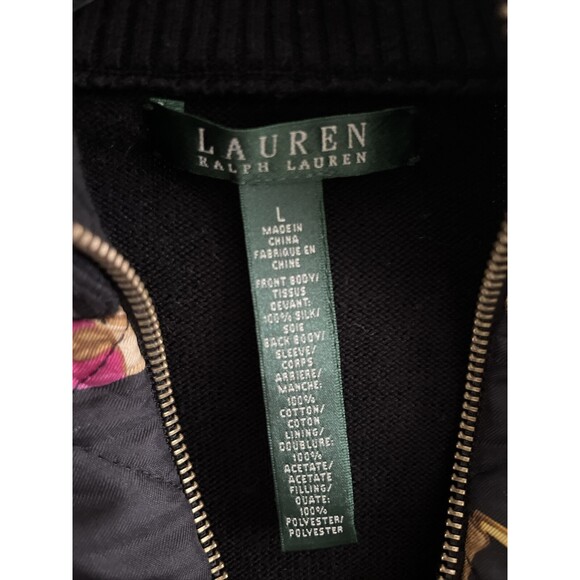 RALPH LAUREN Equestrian Black Full Zip Silk Cotton Cardigan Sweater Sz L - Picture 2 of 10